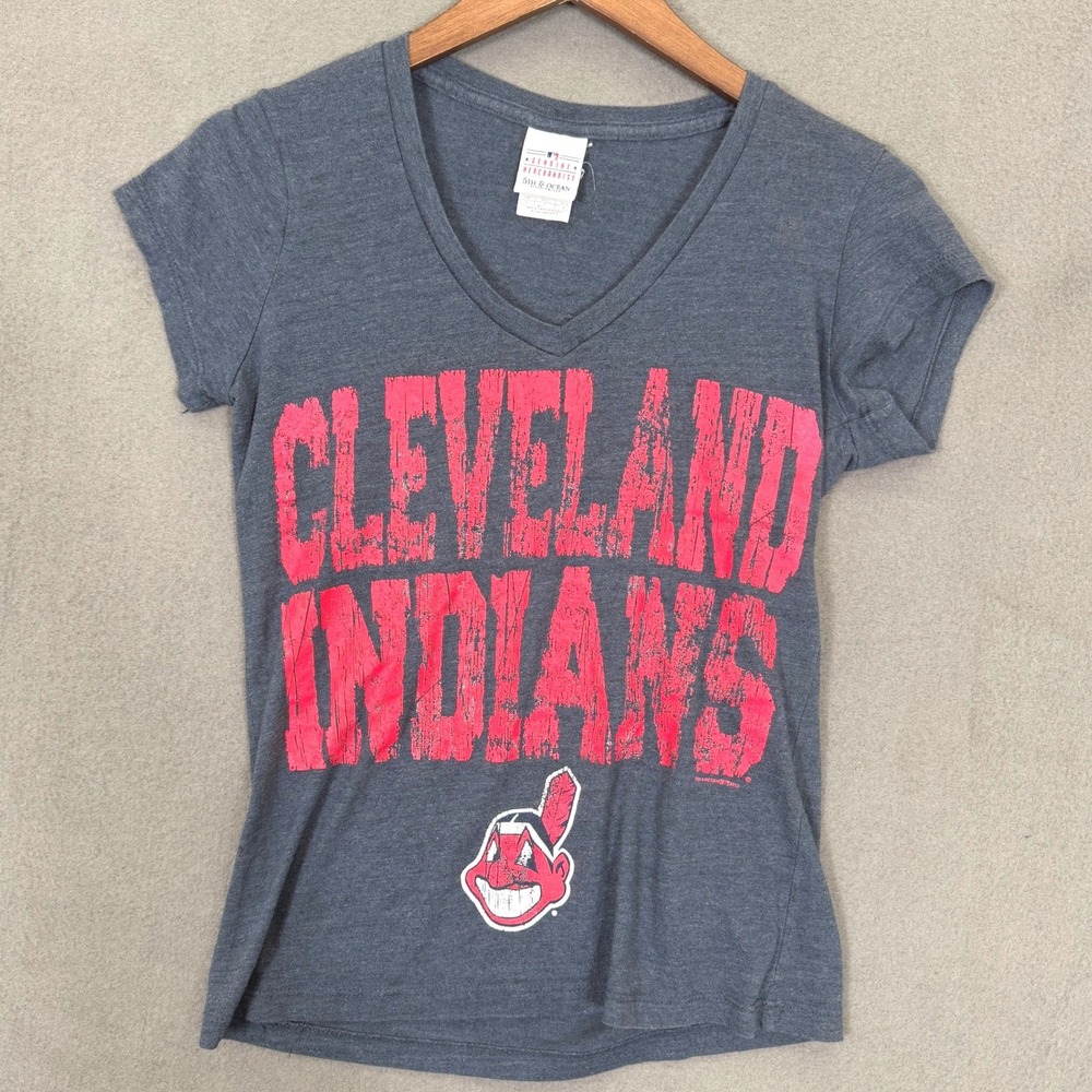 5th and Ocean T Shirt Women S Blue Cleveland Indians MLB Baseball Chief Wahoo